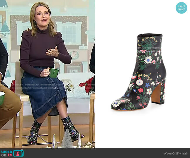 Valentino Garden-Print Paneled Mid-Calf Bootie worn by Savannah Guthrie on Today