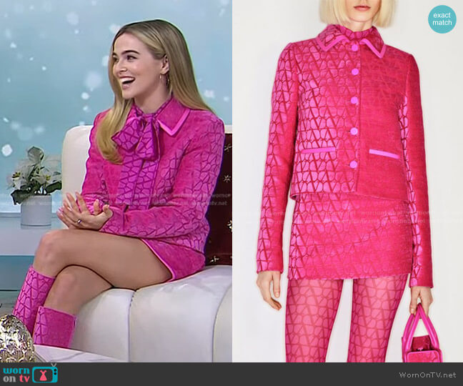 Valentino Go Logo Monogram Jacket worn by Zoey Deutch on Today
