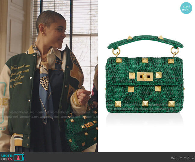 Valentino Medium Roman Stud Crochet Lurex Shoulder Bag worn by Julien Calloway (Jordan Alexander) on Gossip Girl