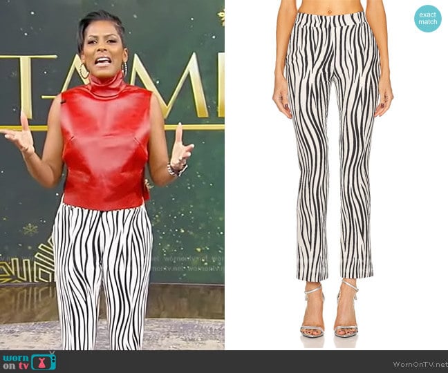 Valentino Zebra-print wool-blend straight-leg pants worn by Tamron Hall on Tamron Hall Show