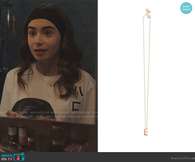 Vanrycke Alphabet Necklace E worn by Emily Cooper (Lily Collins) on Emily in Paris