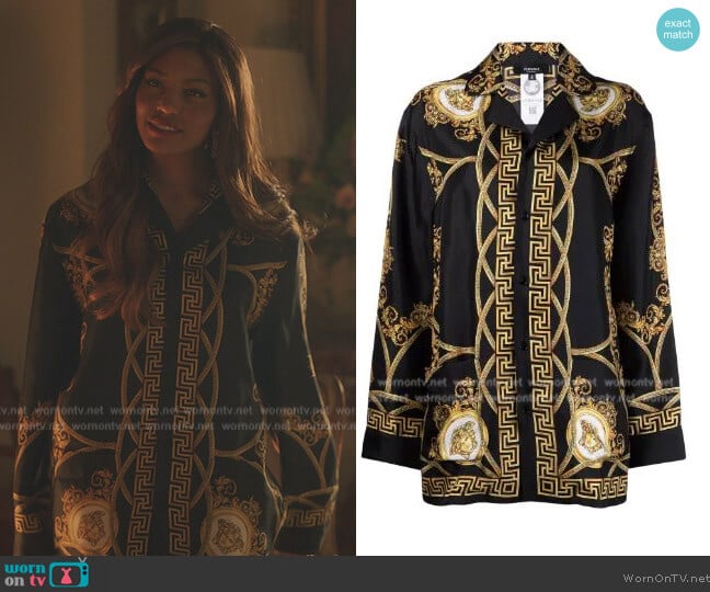 Versace Medusa Renaissance silk shirt worn by Monet de Haan (Savannah Lee Smith) on Gossip Girl