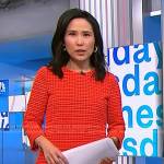 Vicky’s red embroidered shift dress on NBC News Daily