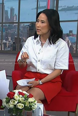 Vicky’s red button front skirt on NBC News Daily