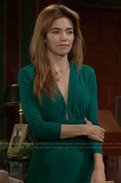 Victoria’s green deep v-neck dress on The Young and the Restless