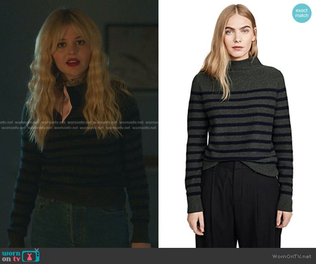 Vince Breton Stripe Turtleneck Cashmere Sweater worn by Audrey Hope (Emily Alyn Lind) on Gossip Girl