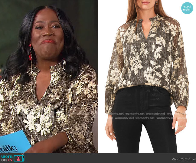 Vince Camuto Metallic Floral Print Blouse worn by Sheryl Underwood on The Talk