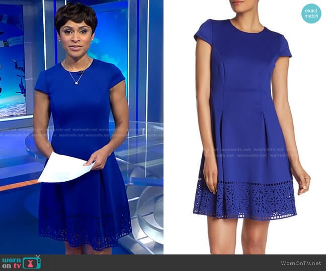 Vince Camuto Scuba Laser Cut Dress worn by Jericka Duncan on CBS Evening News