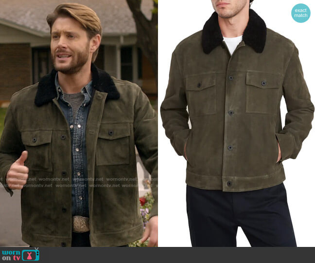 Vince Suede Trucker Jacket in Light Seaweed worn by Beau Arlen (Jensen Ackles) on Big Sky
