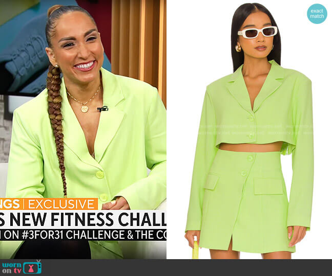We Wore What Cropped Blazer in Sharp Green worn by Robin Arzón on CBS Mornings