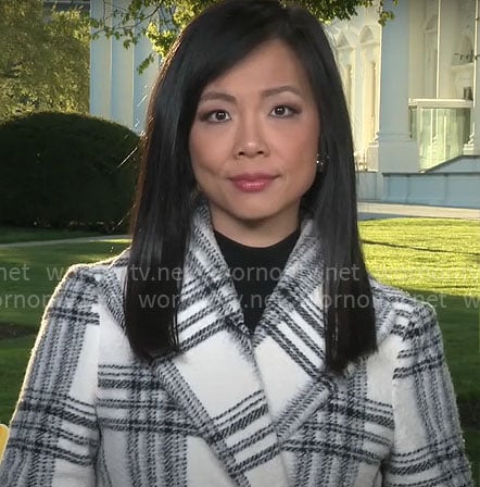 Weijia Jiang’s white plaid coat on CBS Mornings