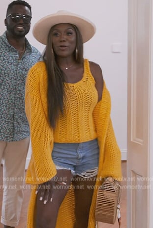 Wendy’s yellow knit tank and cardigan on The Real Housewives of Potomac
