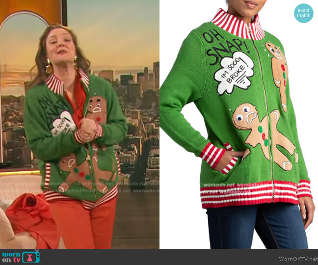 Whoopi The Broken Cookie Oversize Cardigan Sweater worn by Drew Barrymore on The Drew Barrymore Show