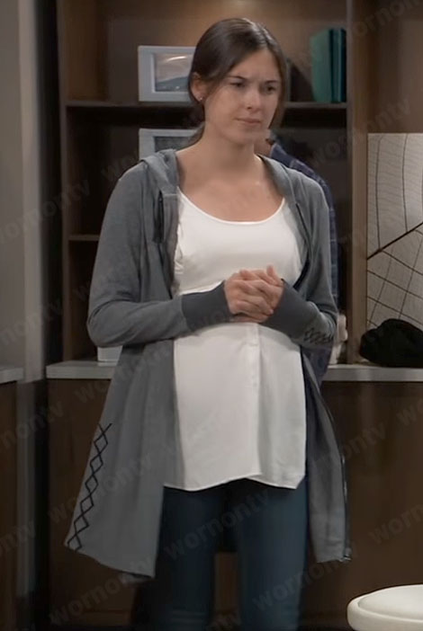Willow’s grey embroidered maternity hoodie on General Hospital