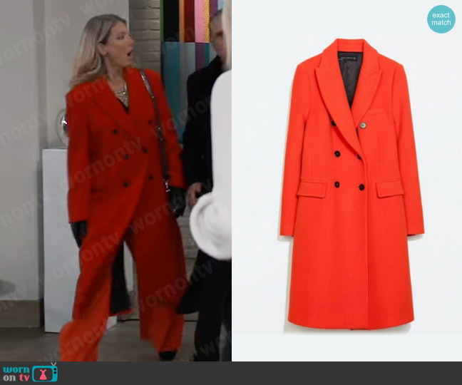 Zara Double Breasted Coat worn by Nina Reeves (Cynthia Watros) on General Hospital