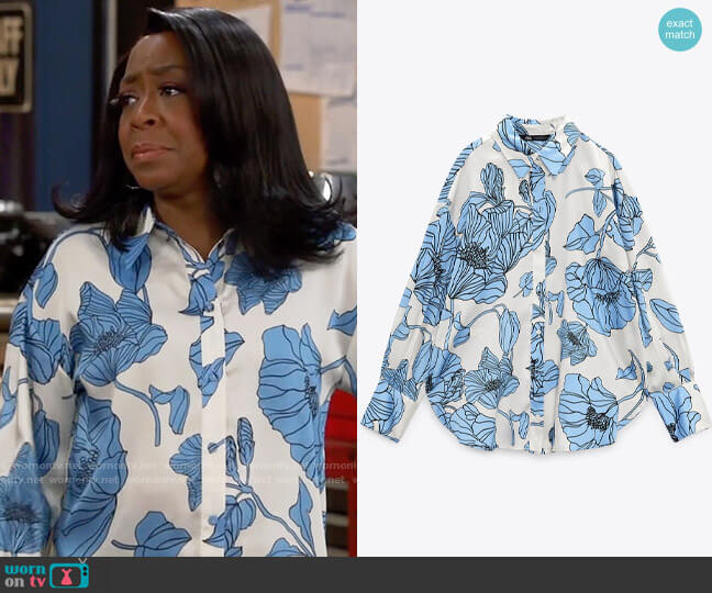 Zara Floral Print Shirt worn by Tina Butler (Tichina Arnold) on The Neighborhood