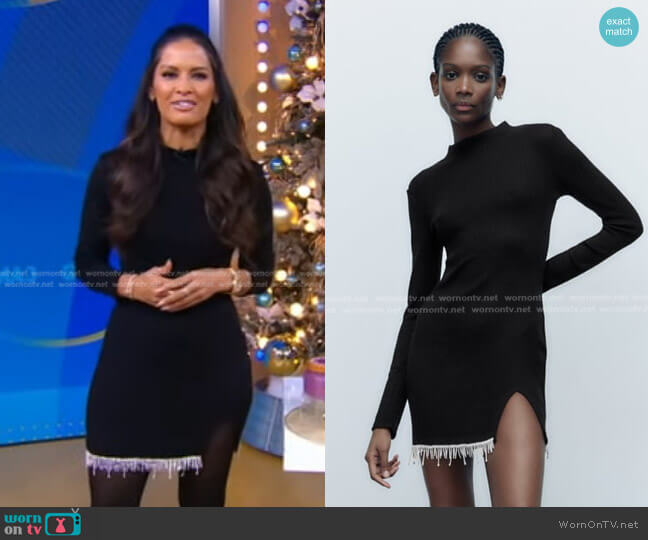 Zara Jewel Soft Dress in Black worn by Rocsi Diaz on Good Morning America