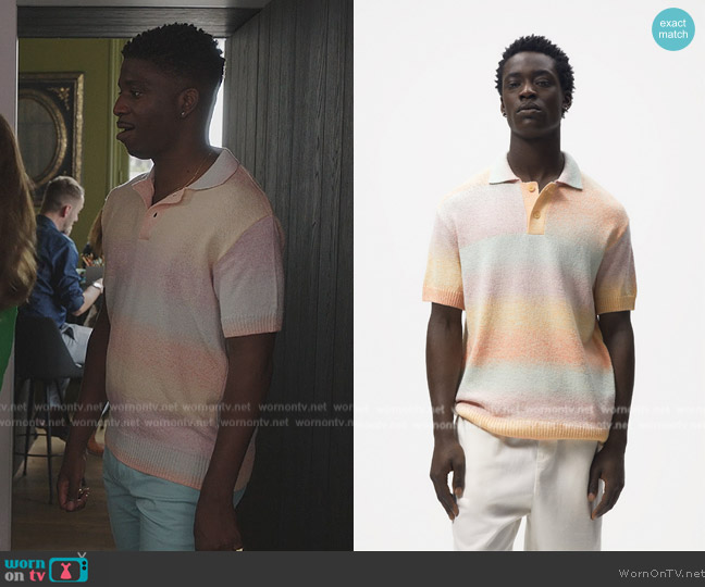 Zara Printed Knit Polo Sweater worn by Julien (Samuel Arnold) on Emily in Paris