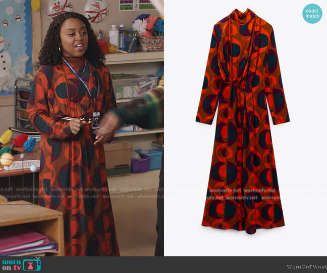 Zara Printed Midi Dress worn by Janine Teagues (Quinta Brunson) on Abbott Elementary