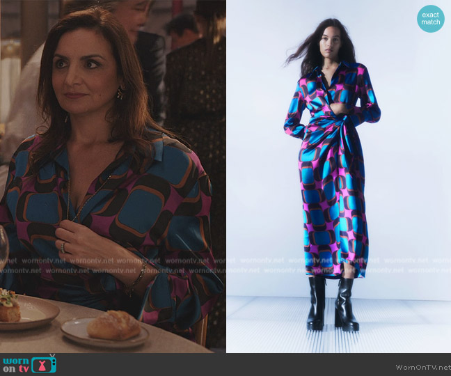 Zara Printed Wrap Dress worn by Marianne (Laurence Gormezano) on Emily in Paris
