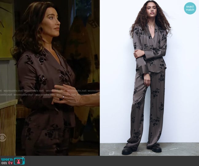 Zara Sequin Embroidered Wrap Blouse worn by Steffy Forrester (Jacqueline MacInnes Wood) on The Bold and the Beautiful