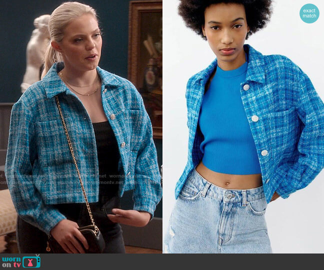 Zara Textured Jacket with Gem Buttons worn by Leighton Murray (Reneé Rapp) on The Sex Lives of College Girls