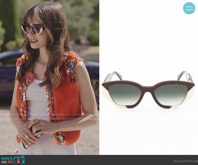 Zeus + Dione Semeli Two-tone Butterfly effect Sunglasses worn by Emily Cooper (Lily Collins) on Emily in Paris