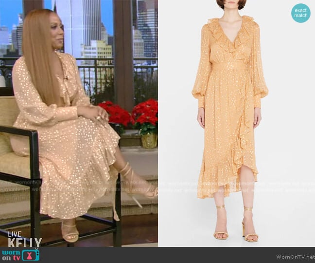 Zimmermann Metallic Dot Wrap Midi-Dress worn by Holly Robinson Peete on Live with Kelly and Mark