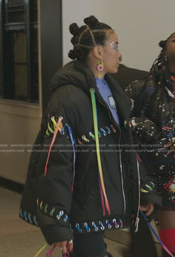 Zoya’s black lace-up down jacket on Gossip Girl