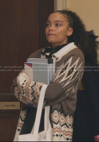 Zoya’s brown fair isle cardigan on Gossip Girl