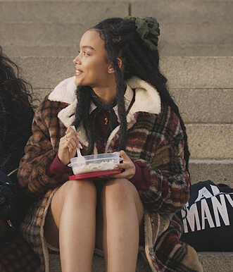 Zoya’s mixed plaid sherpa jacket on Gossip Girl