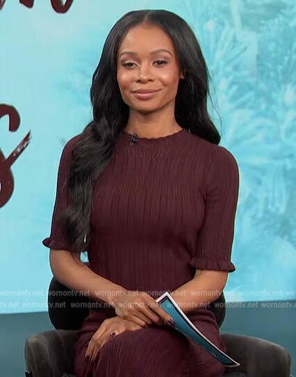 Zuri’s burgundy ribbed dress on Access Hollywood