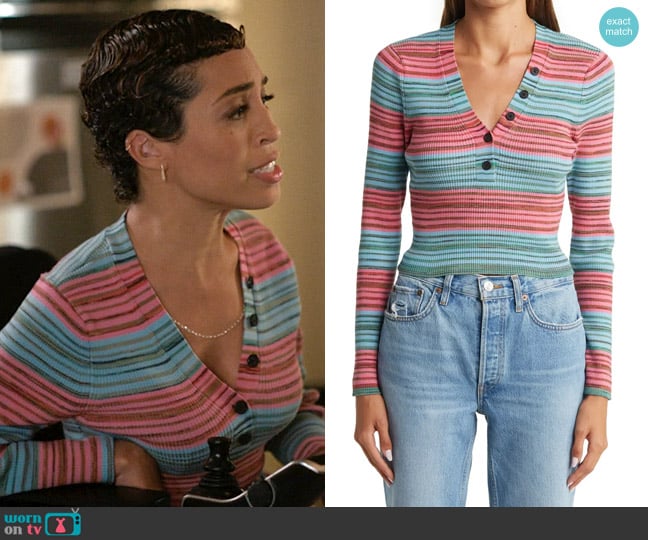 Derek Lam 10 Crosby Milana Crop Henley T-Shirt worn by Maribel (Jillian Mercado) on The L Word Generation Q