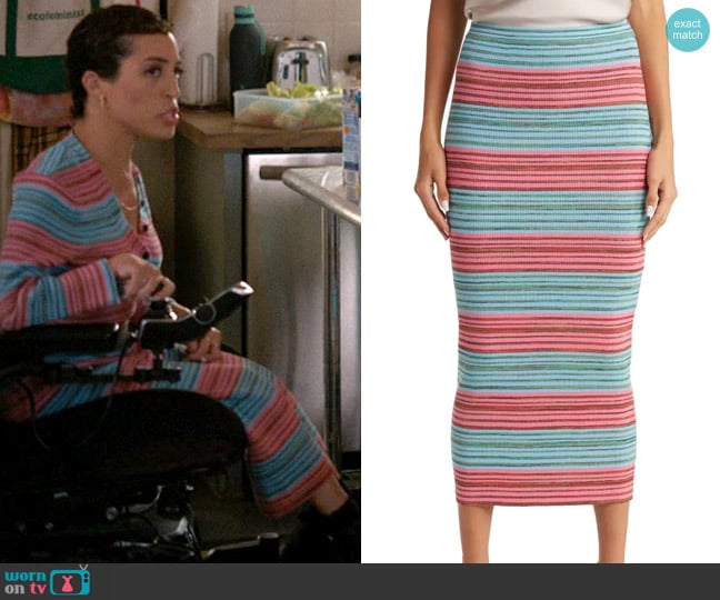 Derek Lam 10 Crosby Riviera Stripe Pencil Skirt worn by Maribel (Jillian Mercado) on The L Word Generation Q