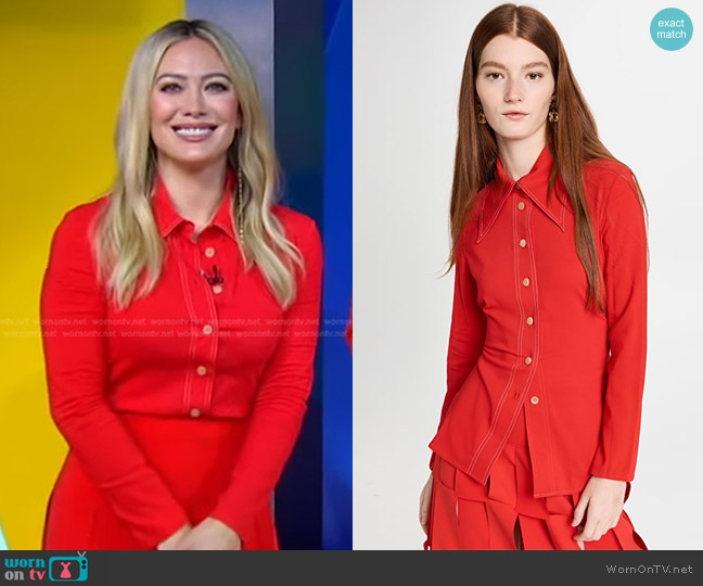 A.W.A.K.E. MODE Fitted Shirt with Back Ties worn by Hilary Duff on Good Morning America