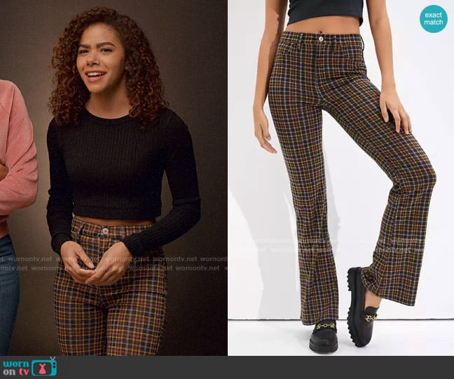 American Eagle Stretch Plaid Super High-Waisted Flare Pant worn by Ginny Miller (Antonia Gentry) on Ginny & Georgia