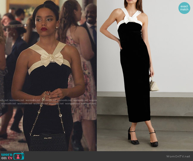 Alessandra Rich Bow Detailed Silk Trimmed Velvet Gown worn by Zoya Lott (Whitney Peak) on Gossip Girl