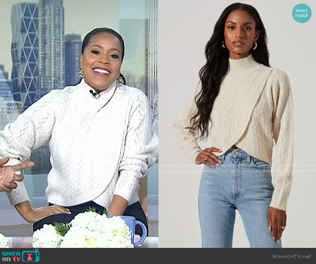 ASTR The Label Ember Wrap Front Turtleneck Sweater worn by Sheinelle Jones on Today