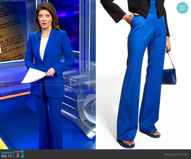 Alexander McQueen Bootcut Leg Pants in Dr Marine worn by Norah O'Donnell on CBS Evening News