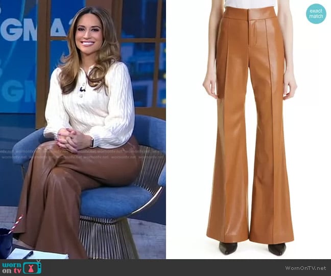 Alice + Olivia Dylan High Waist Wide Leg Faux Leather Pants worn by Rhiannon Ally on Good Morning America