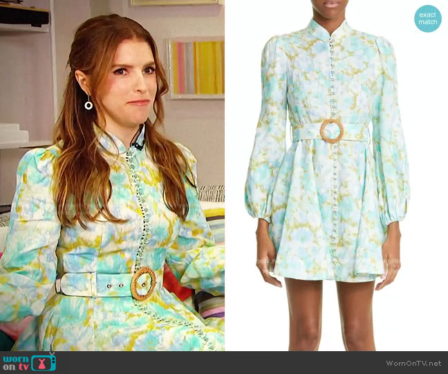 Zimmermann Aqua Ikat Foral Print Dress worn by Anna Kendrick on E! News