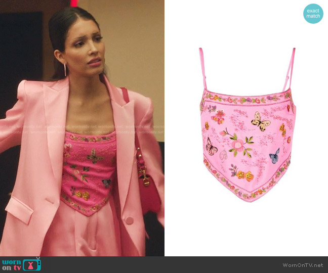 Blumarine Embroidered Crop Top worn by Luna La (Zión Moreno) on Gossip Girl