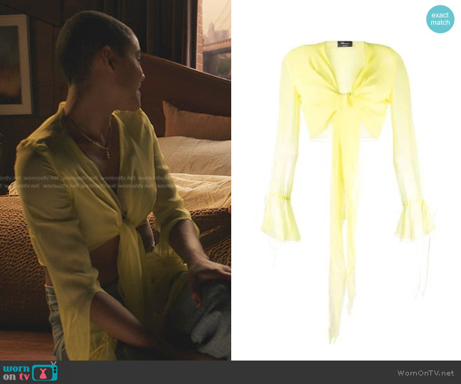Blumarine Front-Tie Draped Cropped Top worn by Julien Calloway (Jordan Alexander) on Gossip Girl