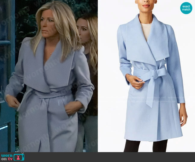 Cole Haan Wrap Coat in Ice Blue worn by Carly Spencer (Laura Wright) on General Hospital
