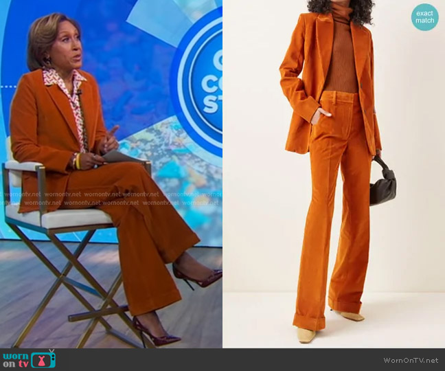Victoria Beckham Corduroy Single-Breasted Blazer worn by Robin Roberts on Good Morning America