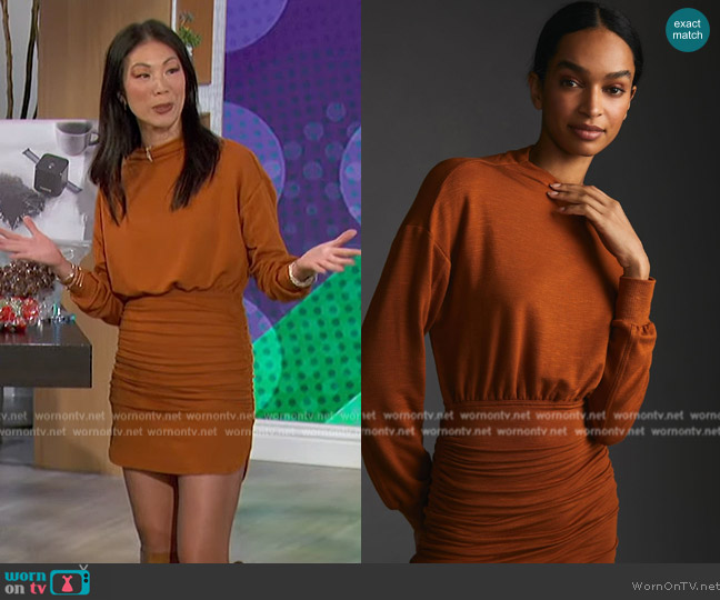 Anthropologie Daily Practice Orange Ruched Dress worn by Chi-Lan Lieu on The Talk
