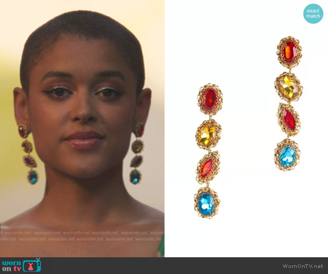 Deepa Gurnani Ezme Crystal Drop Earrings worn by Julien Calloway (Jordan Alexander) on Gossip Girl