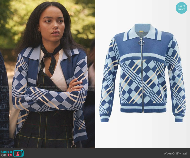 Dodo Bar Or Paula Zipped Geometric Jacquard Jacket worn by Zoya Lott (Whitney Peak) on Gossip Girl