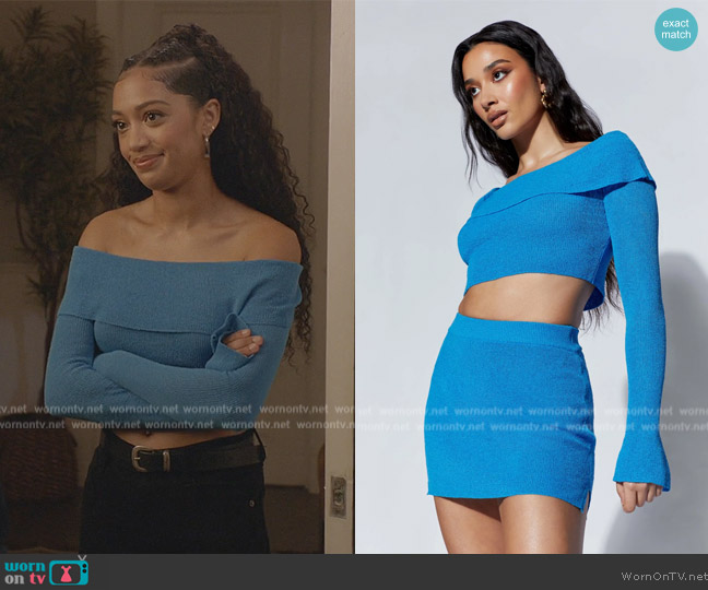 Esme Off Shoulder Long Sleeve Knit Top worn by Olivia Baker (Samantha Logan) on All American