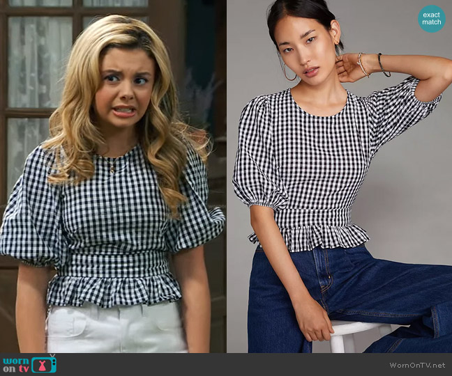 Faithfull Bow-Back Gingham Blouse worn by Destiny Baker (Mallory James Mahoney) on Bunkd